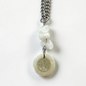 🆕 Silver Tree of Life in Shell with Gemstones Pendant Necklace-Stainless Steel